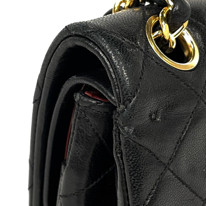 Chanel Matelasse W Flap Chain Shoulder Bag Coco Mark Shoulder Bag Leather Black