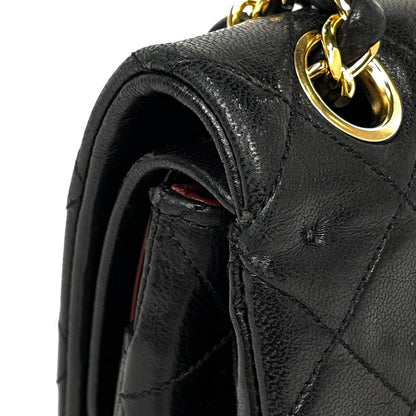 Chanel Matelasse W Flap Chain Shoulder Bag Coco Mark Shoulder Bag Leather Black