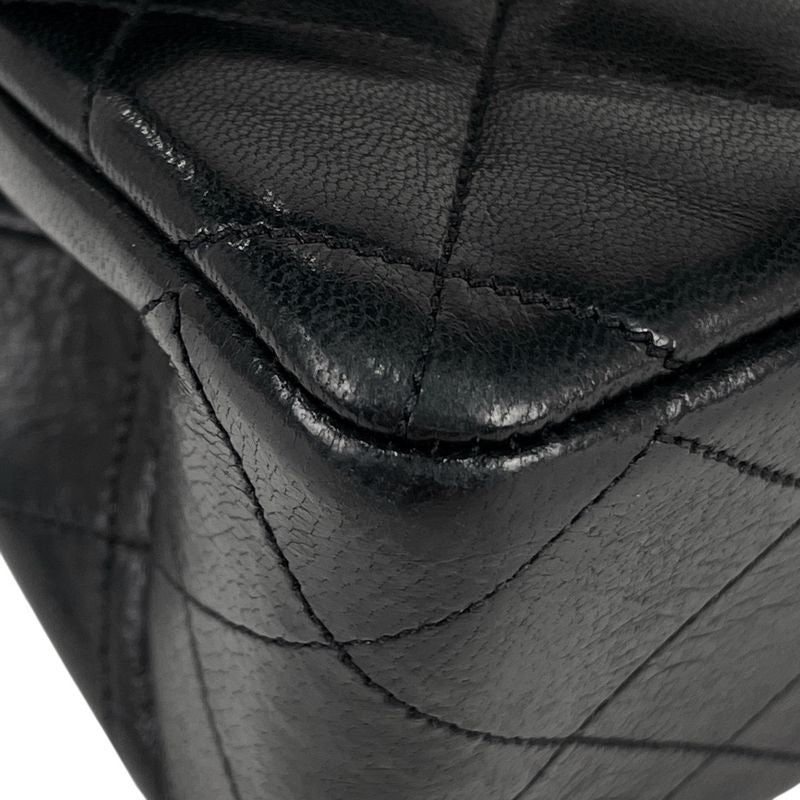 Chanel Matelasse W Flap Chain Shoulder Bag Coco Mark Shoulder Bag Leather Black