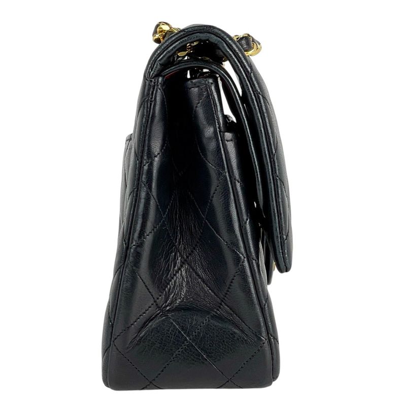 Chanel Matelasse W Flap Chain Shoulder Bag Coco Mark Shoulder Bag Leather Black