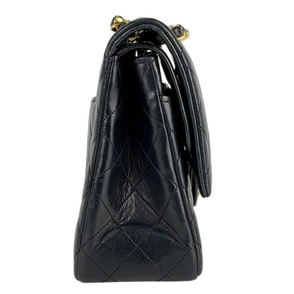 Chanel Matelasse W Flap Chain Shoulder Bag Coco Mark Shoulder Bag Leather Black