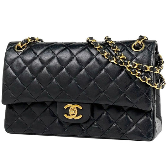 Chanel Matelasse W Flap Chain Shoulder Bag Coco Mark Shoulder Bag Leather Black