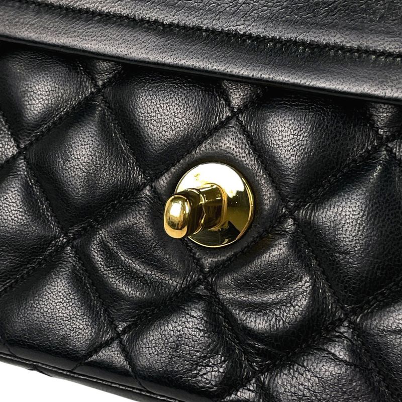 Chanel Matelasse W Flap Chain Shoulder Bag Coco Mark Shoulder Bag Leather Black