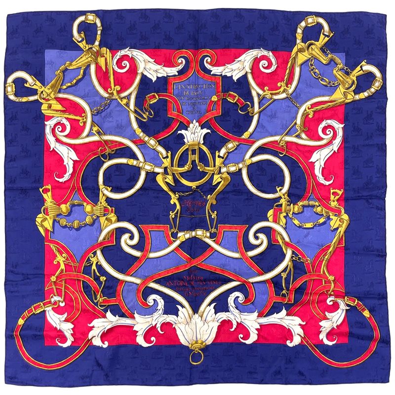 Hermes Carré 90 L'instrvction Dv Roy Imperial Scarf Silk Navy Multicolor Women