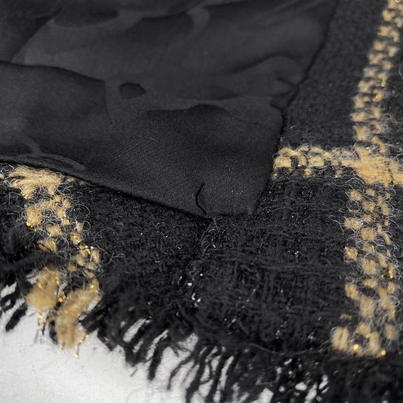 Chanel Coco Mark Button Tweed Dress Check Lame Dress Skirt Wool Nylon Black