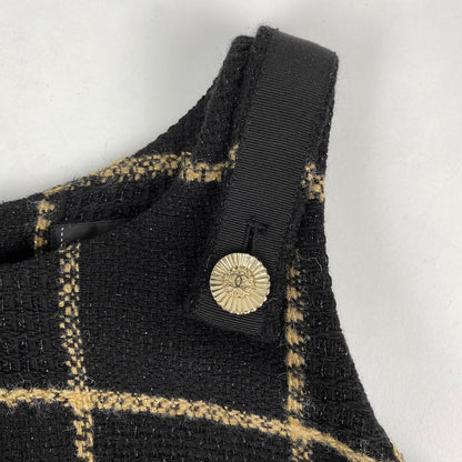 Chanel Coco Mark Button Tweed Dress Check Lame Dress Skirt Wool Nylon Black