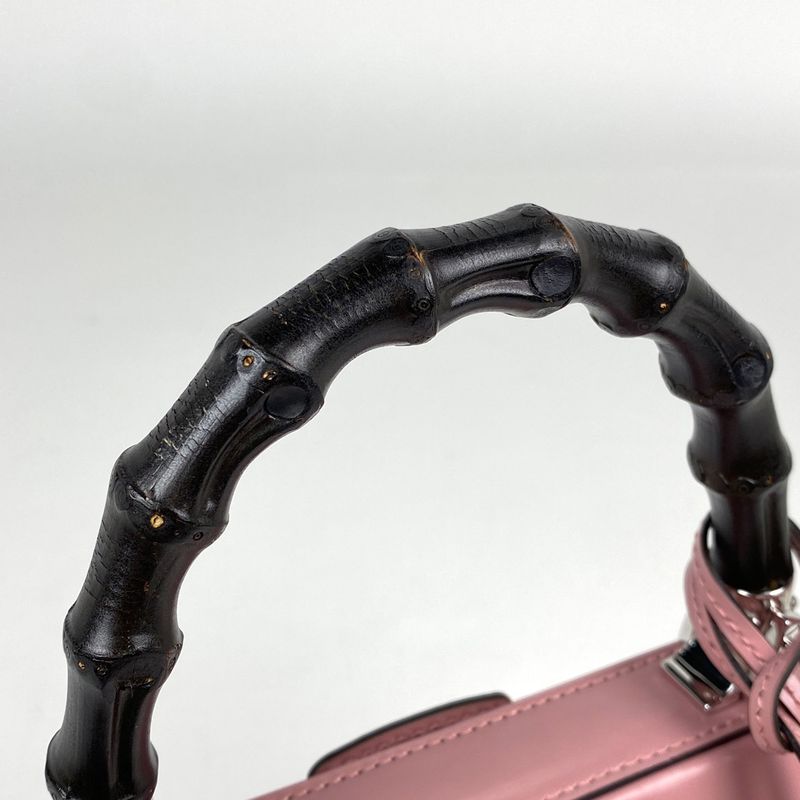 Gucci Bamboo Handbag 2way Shoulder Bag Lady Lock Handbag Leather Pink 353522