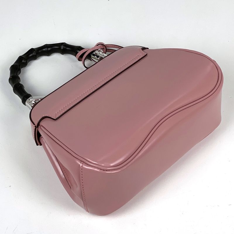 Gucci Bamboo Handbag 2way Shoulder Bag Lady Lock Handbag Leather Pink 353522