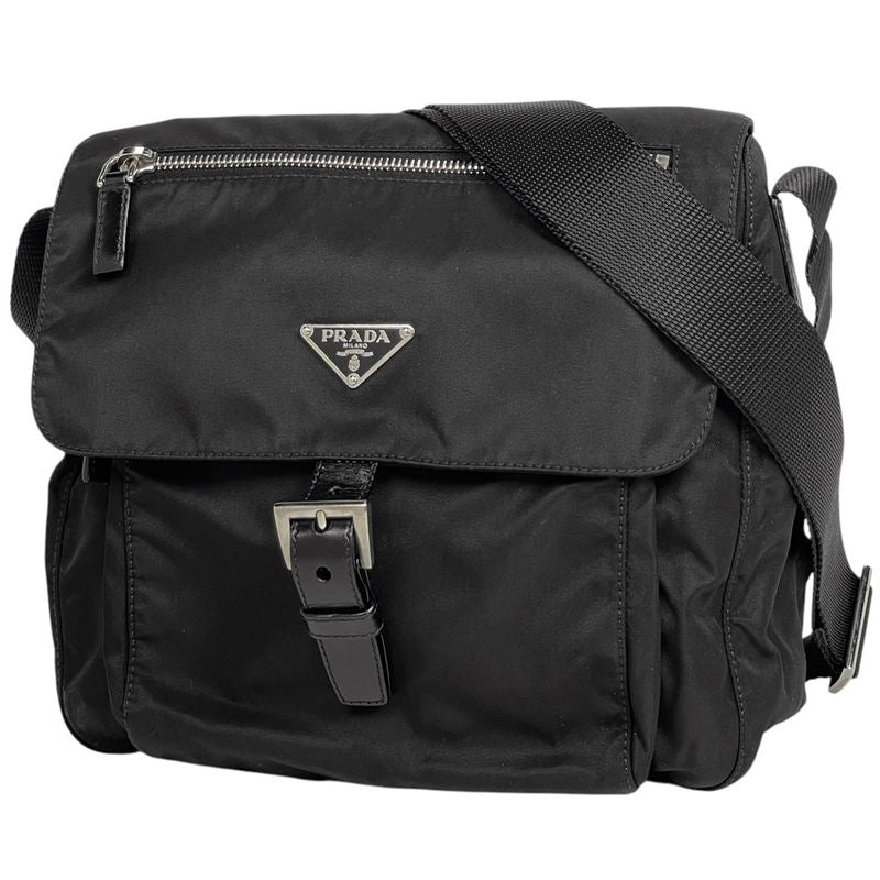 Prada Logo Plate Shoulder Bag Shoulder Crossbody Shoulder Bag Nylon Nero