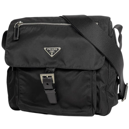 Prada Logo Plate Shoulder Bag Shoulder Crossbody Shoulder Bag Nylon Nero
