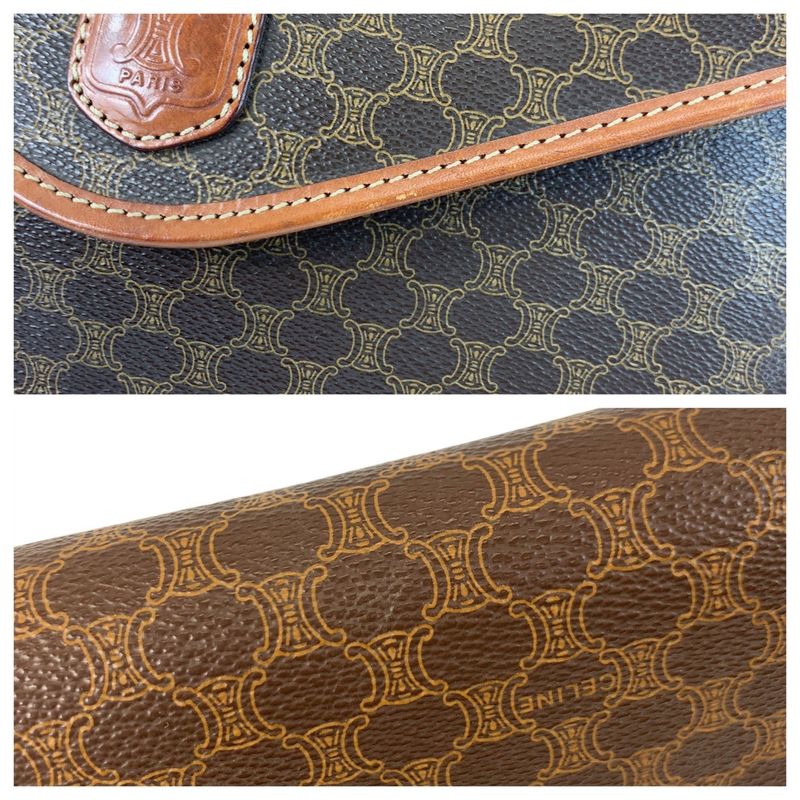 Celine Macadam Brown Gold Hardware PVC Leather M07 Clutch Bag Second Bag Men