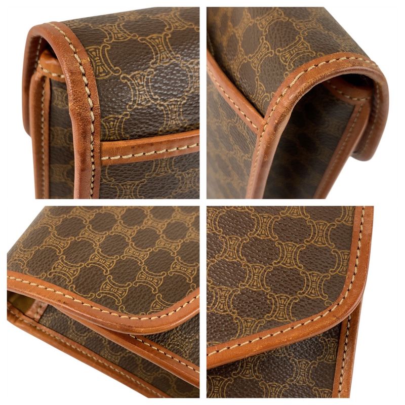 Celine Macadam Brown Gold Hardware PVC Leather M07 Clutch Bag Second Bag Men