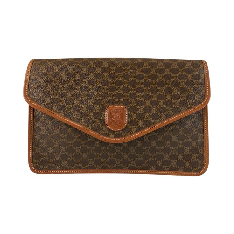 Celine Macadam Brown Gold Hardware PVC Leather M07 Clutch Bag Second Bag Men