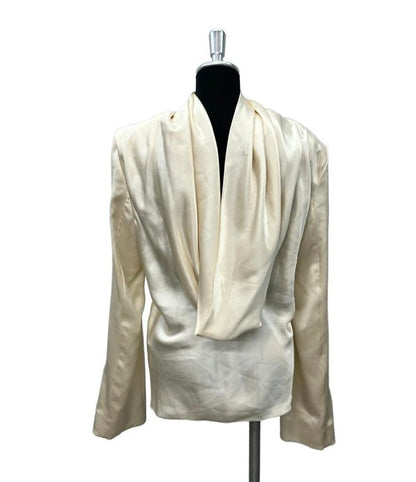 Saint Laurent Long Sleeve Blouse Off Shoulder 2023 Cowlback Silk Envers Satin