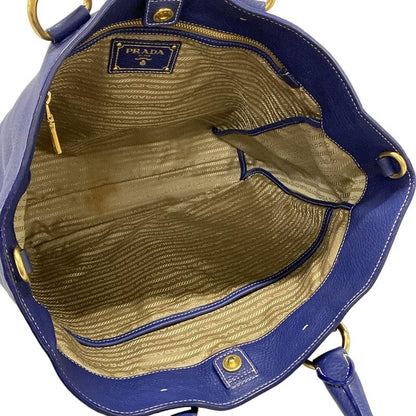Prada Tote Bag Blue Leather Tag Leather