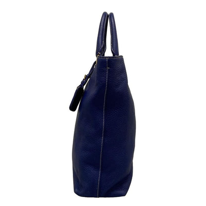 Prada Tote Bag Blue Leather Tag Leather