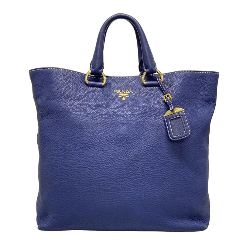 Prada Tote Bag Blue Leather Tag Leather