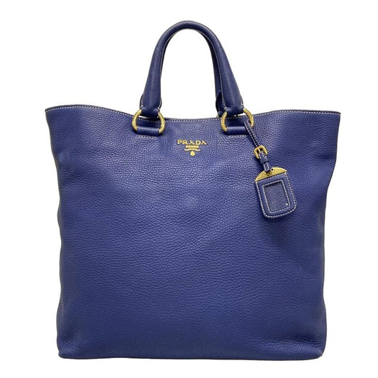 Prada Tote Bag Blue Leather Tag Leather