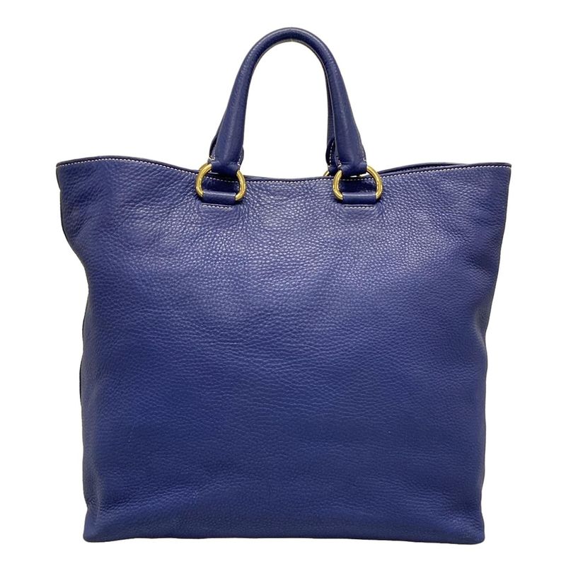 Prada Tote Bag Blue Leather Tag Leather