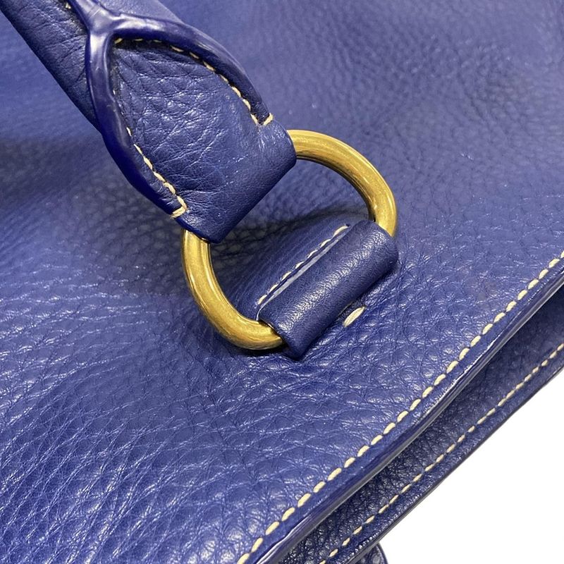 Prada Tote Bag Blue Leather Tag Leather