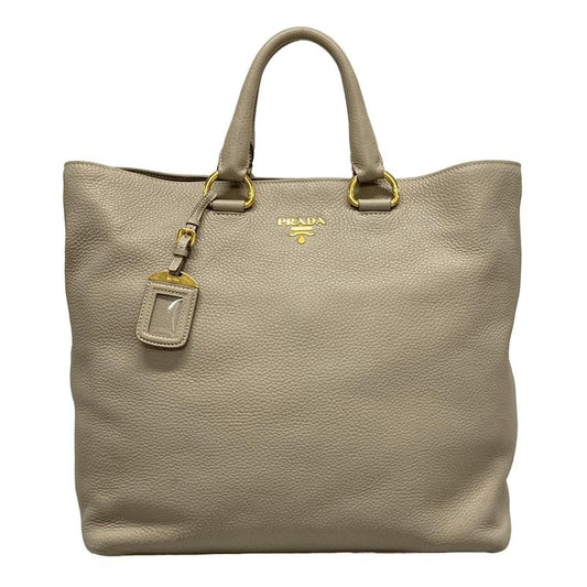 Prada Tote Bag Grey Leather Tag Leather