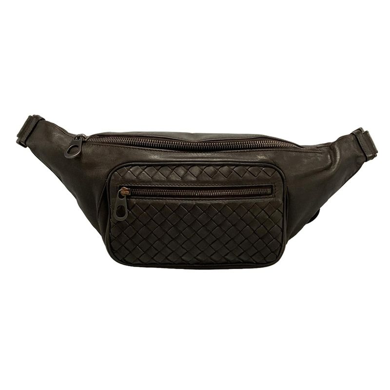 Bottega Veneta Intrecciato Waist Pouch 222310 Dark Brown Leather