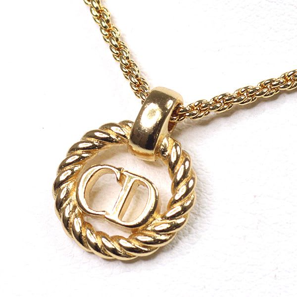 Dior Logo Necklace Gold Color 45.8 cm Rope Circle Costume Jewelry