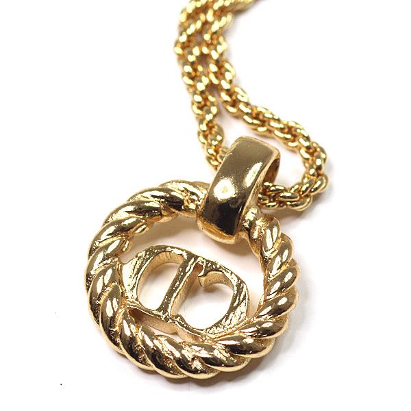 Dior Logo Necklace Gold Color 45.8 cm Rope Circle Costume Jewelry