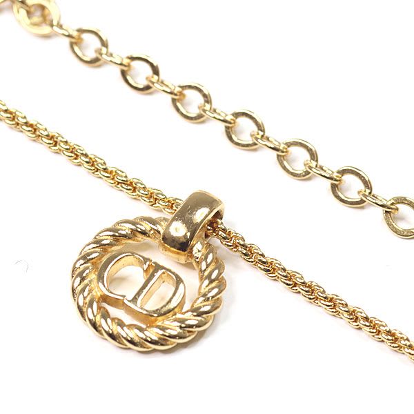 Dior Logo Necklace Gold Color 45.8 cm Rope Circle Costume Jewelry