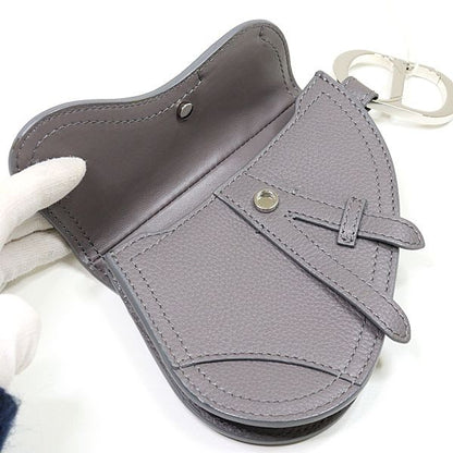 Dior Saddle Pouch Leather Gray CD Hook Hardware Mini Accessory