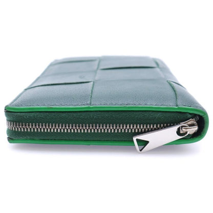 Bottega Veneta Intrecciato Cassette Round Long Wallet Long Wallet Green Leather