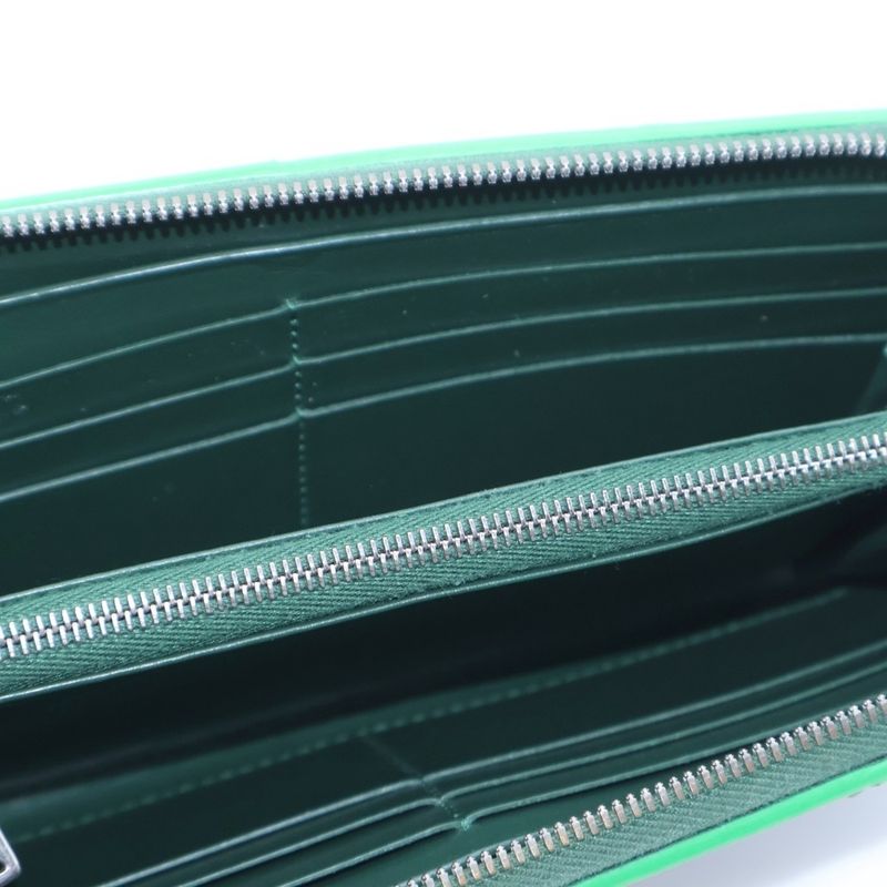 Bottega Veneta Intrecciato Cassette Round Long Wallet Long Wallet Green Leather