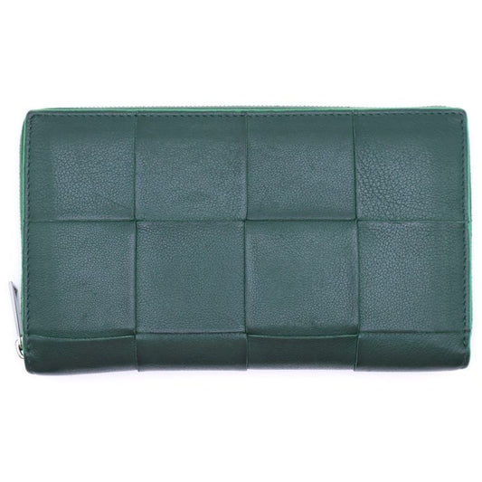 Bottega Veneta Intrecciato Cassette Round Long Wallet Long Wallet Green Leather