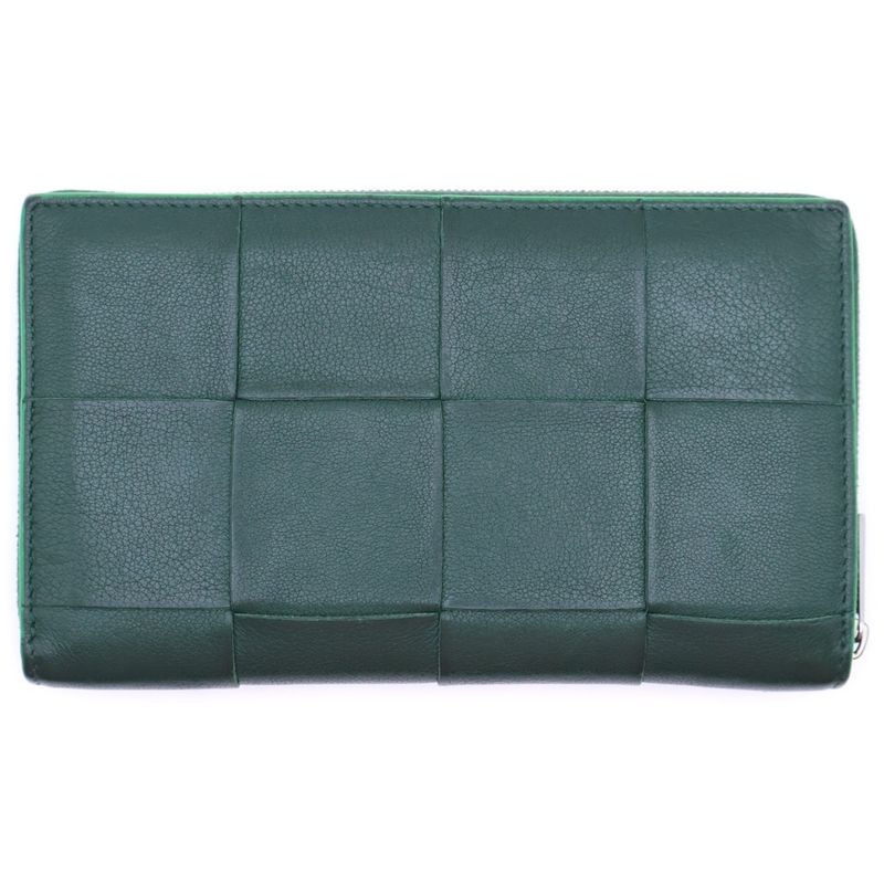 Bottega Veneta Intrecciato Cassette Round Long Wallet Long Wallet Green Leather