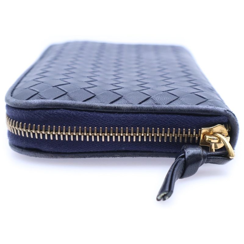 Bottega Veneta Intrecciato Long Wallet Long Wallet Navy Leather Gold Hardware