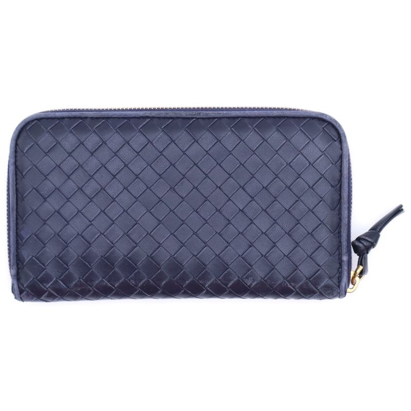 Bottega Veneta Intrecciato Long Wallet Long Wallet Navy Leather Gold Hardware