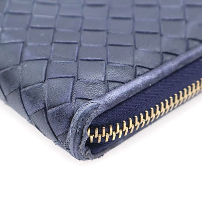 Bottega Veneta Intrecciato Long Wallet Long Wallet Navy Leather Gold Hardware
