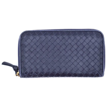 Bottega Veneta Intrecciato Long Wallet Long Wallet Navy Leather Gold Hardware