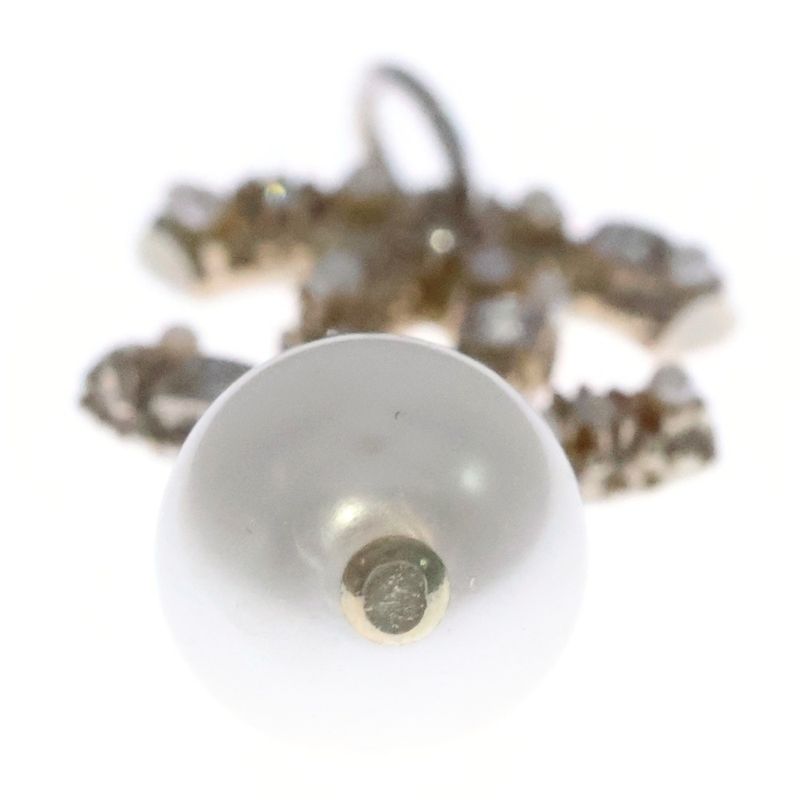 Chanel Coco Mark Rhinestone Pearl Top Necklace Pendant Gold GP