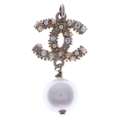 Chanel Coco Mark Rhinestone Pearl Top Necklace Pendant Gold GP