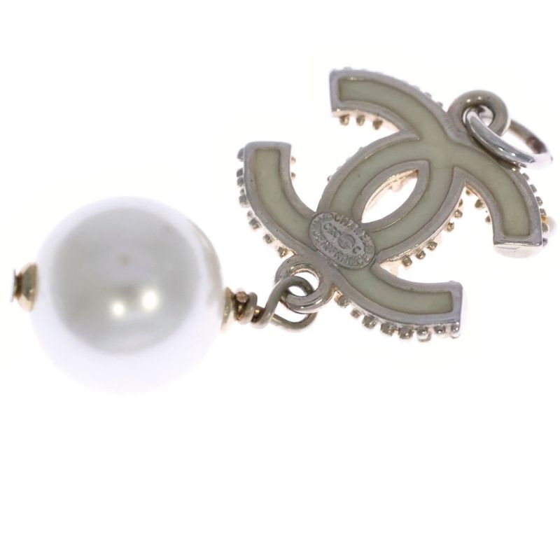 Chanel Coco Mark Rhinestone Pearl Top Necklace Pendant Gold GP