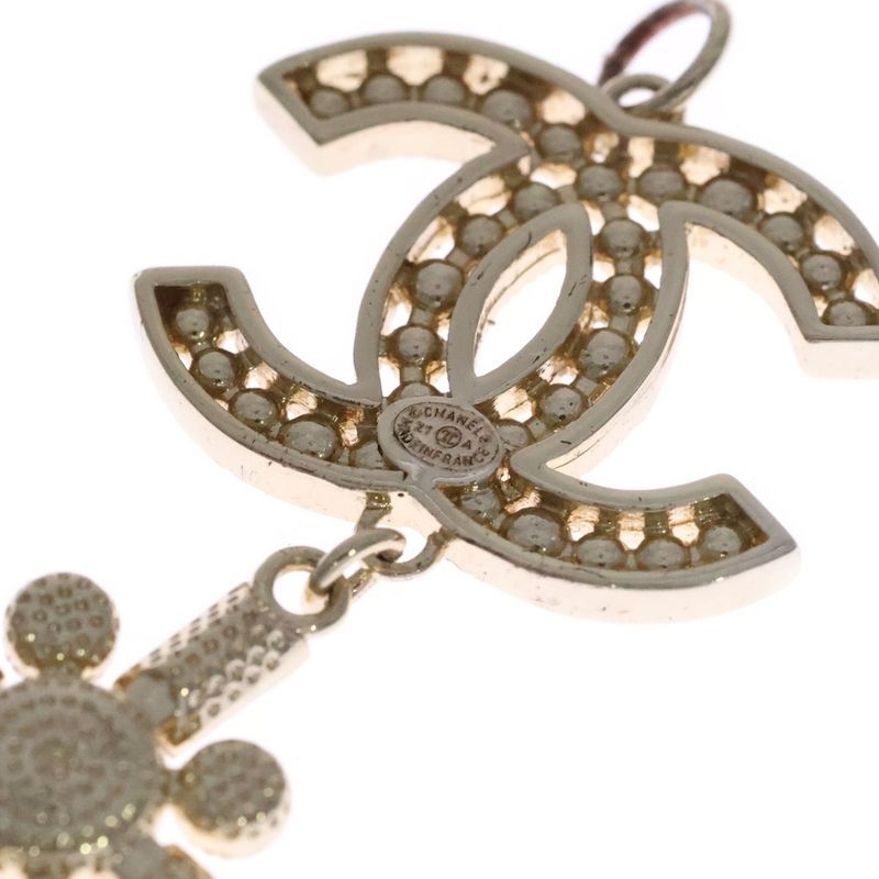 Chanel Coco Mark Rhinestone Pendant Necklace Top GP Gold