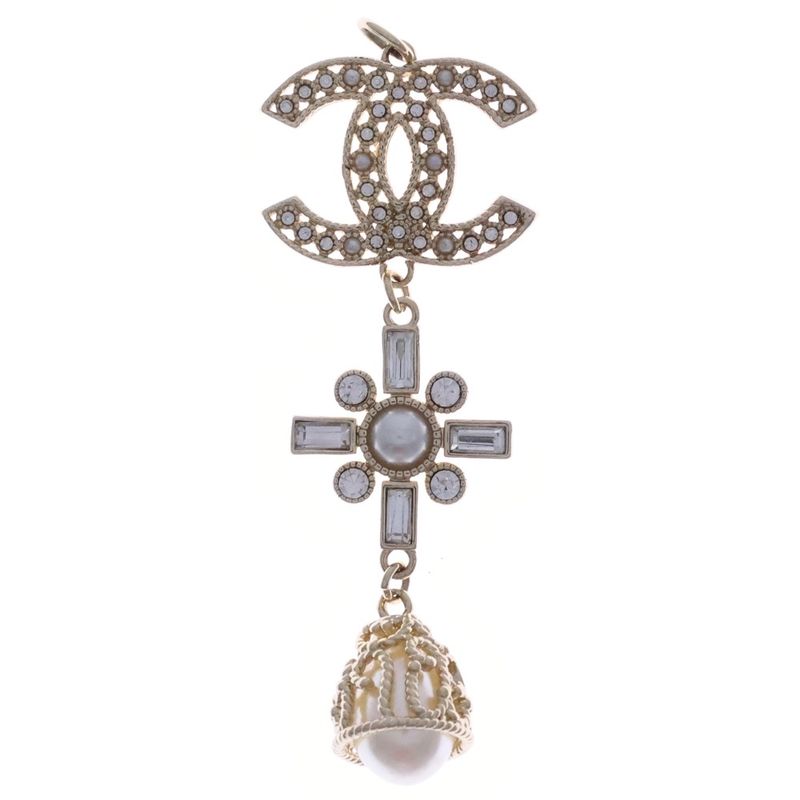 Chanel Coco Mark Rhinestone Pendant Necklace Top GP Gold