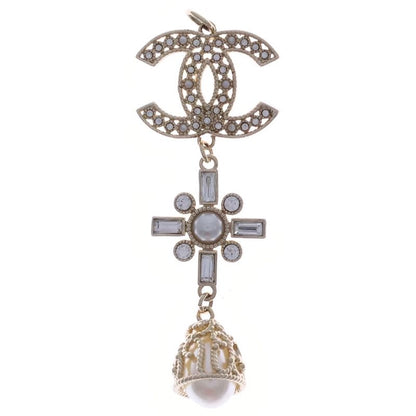 Chanel Coco Mark Rhinestone Pendant Necklace Top GP Gold