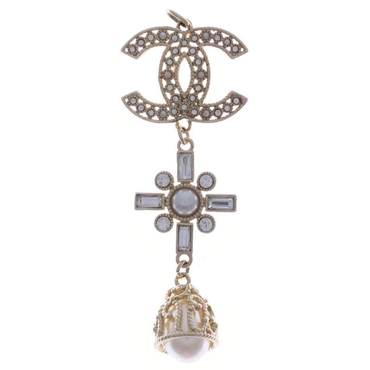 Chanel Coco Mark Rhinestone Pendant Necklace Top GP Gold