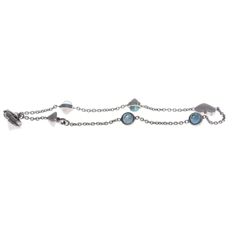 Gucci Heart Tag Stone Bracelet Silver Chain Sv925
