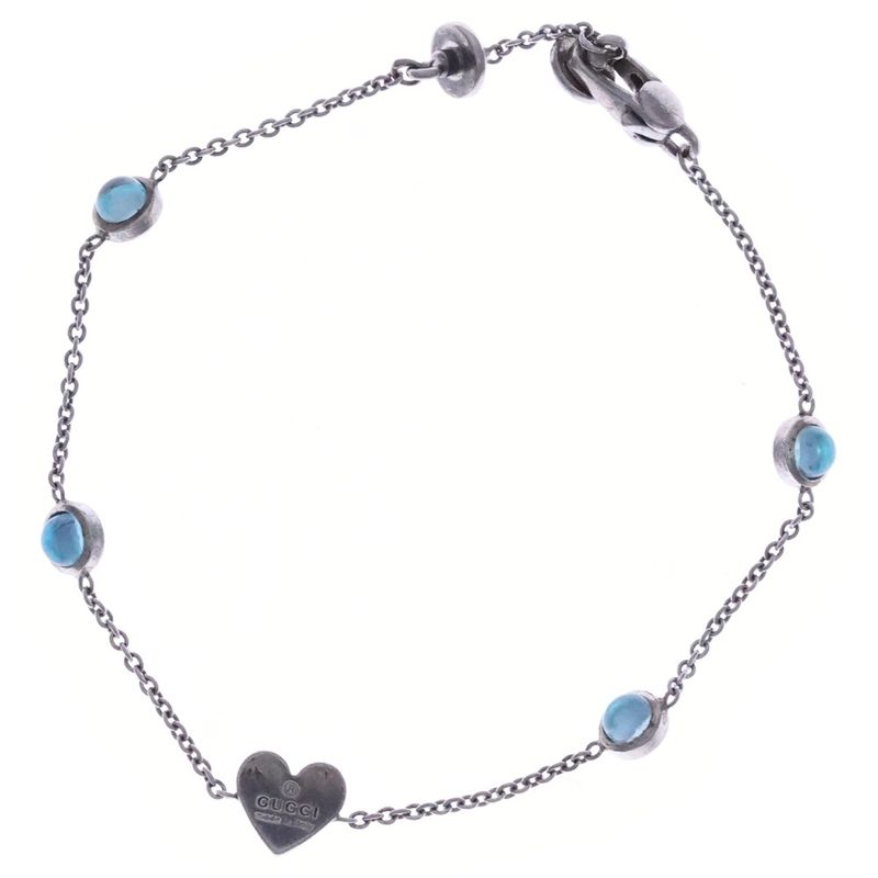 Gucci Heart Tag Stone Bracelet Silver Chain Sv925