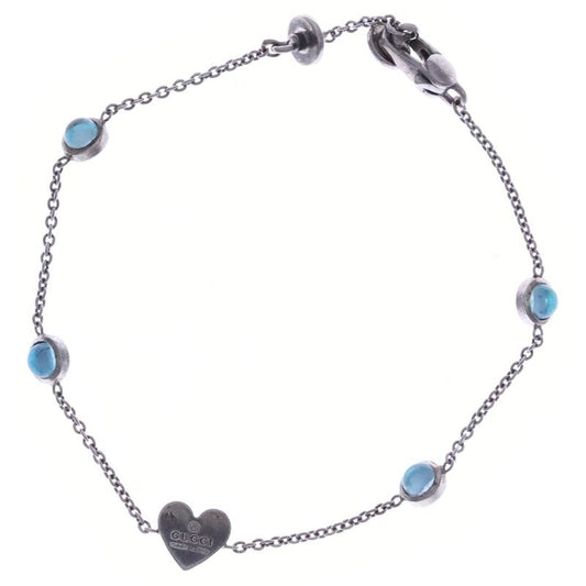 Gucci Heart Tag Stone Bracelet Silver Chain Sv925