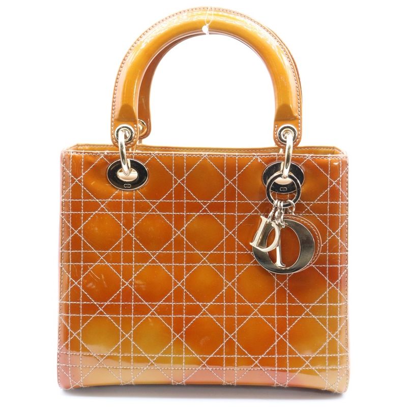 Christian Dior Lady Dior Canage Medium 2way Handbag Shoulder Bag Yellow Patent