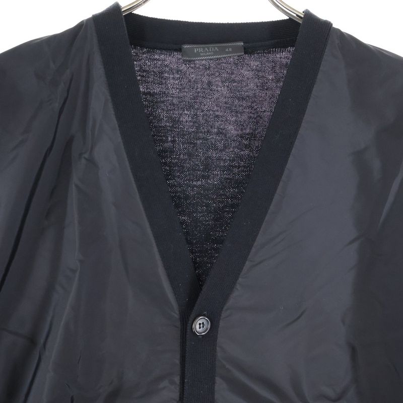 Prada Nylon Cut Replacement Wool Cardigan Black Smc381